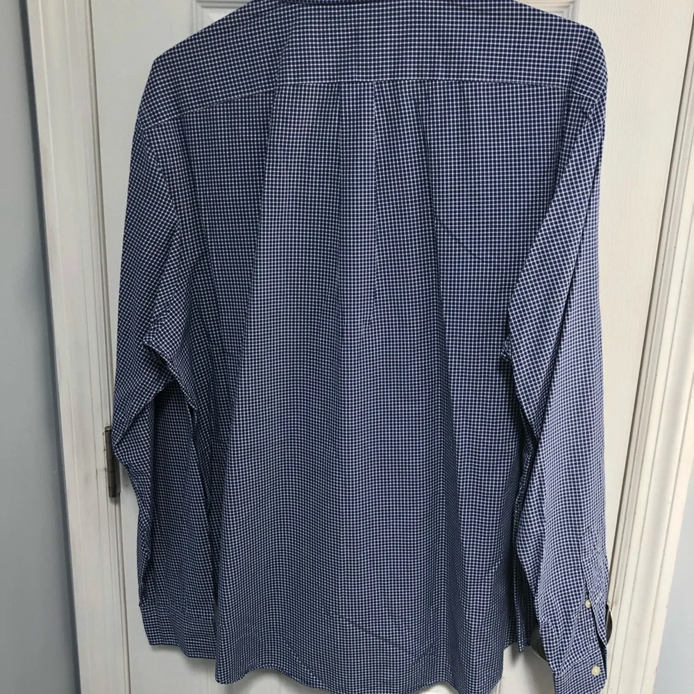 Polo Ralph Lauren Button Shirt Blue White Gingham Plaid Mens Red Pony XL Cotton